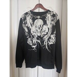 Romwe Men's Black Long Sleeve  Sweater  Bones Goth Alt Halloween Size Large